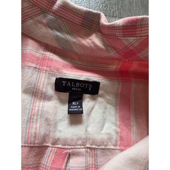 Talbots Womens Pink Plaid Button-Up Shirt XLP Cotton - Picture 3 of 6